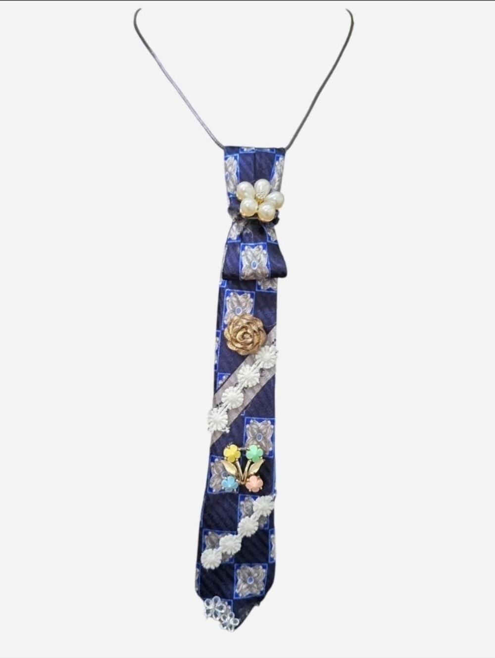 Upcycled Statement Tie Necklace - One of a Kind